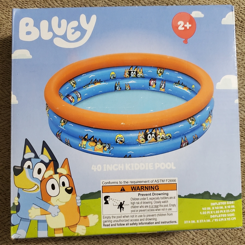 New in Box 40 Inch Bluey Blue and Orange Inflatable Kiddie Pool